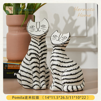 Upturned Tail Cat Ceramic Ornament - Home & Office Decor for TV Stand, Cabinet, or Bar