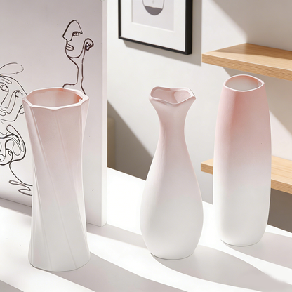 Creative Pink Gradient Ceramic Vase – Modern Decorative Flower Arrangement for Dried Flowers, Tabletop, Study Room & Living Room Decoration