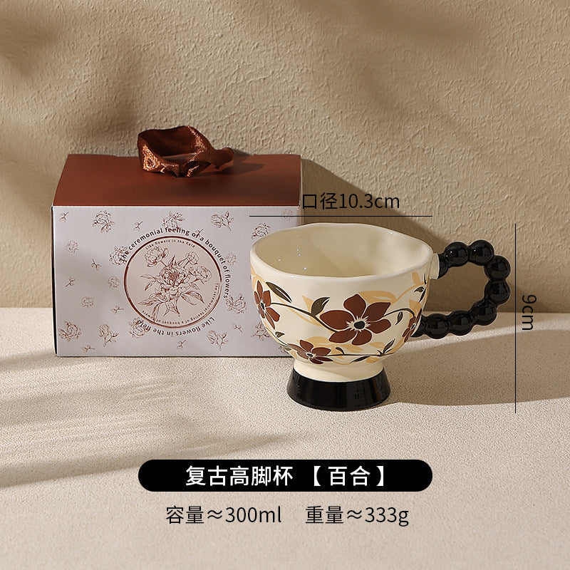 Elegant French High-Stem Ceramic Mug - Luxe Minimalist Coffee & Breakfast Cup for Women