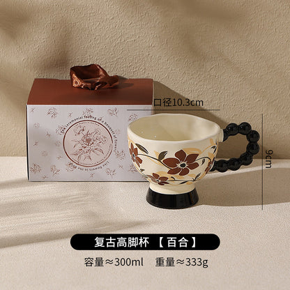 Elegant French High-Stem Ceramic Mug - Luxe Minimalist Coffee & Breakfast Cup for Women