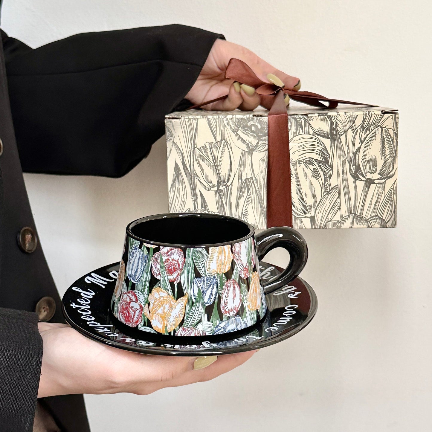 Designer Coffee Cup and Saucer Set - Elegant Afternoon Tea Latte Mug