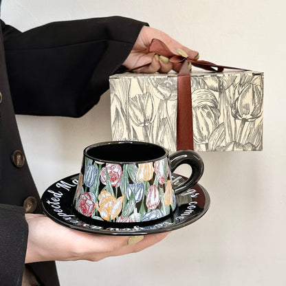 Designer Coffee Cup and Saucer Set - Elegant Afternoon Tea Latte Mug