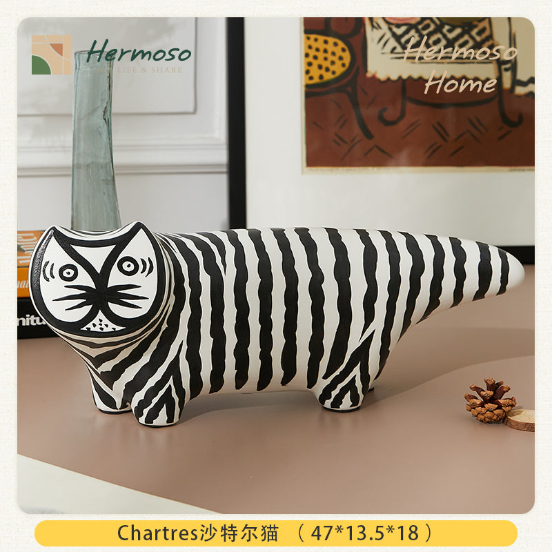 Upturned Tail Cat Ceramic Ornament - Home & Office Decor for TV Stand, Cabinet, or Bar