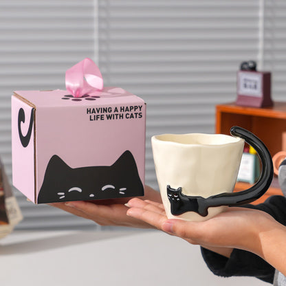 Cat Design Ceramic Mug - High-End Coffee & Breakfast Cup for Home