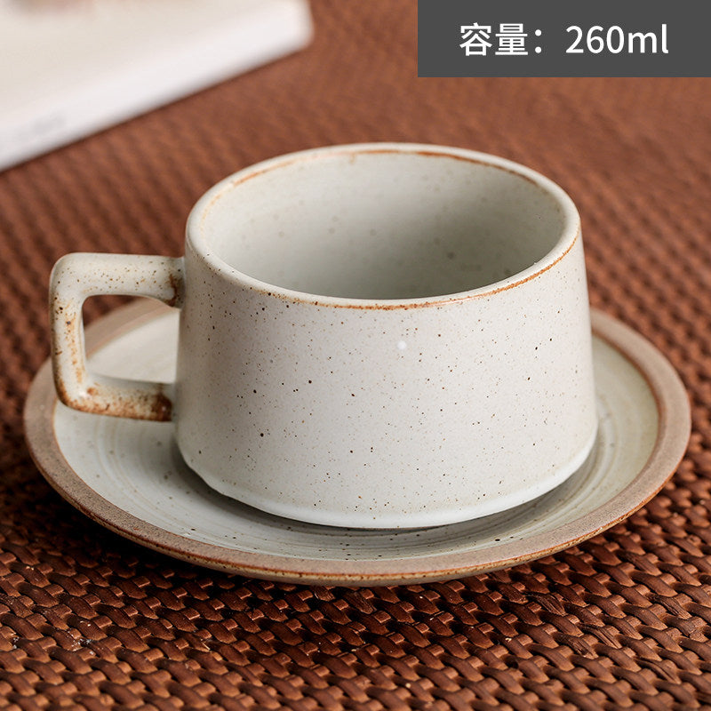 Japanese Retro Coffee Cup Set - Creative Coarse Pottery with Latte Art, High-End Iron Handle Mug for Home Use