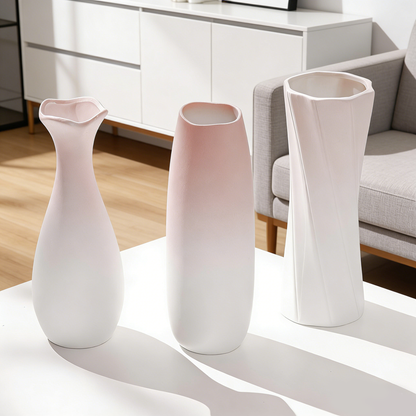 Creative Pink Gradient Ceramic Vase – Modern Decorative Flower Arrangement for Dried Flowers, Tabletop, Study Room & Living Room Decoration