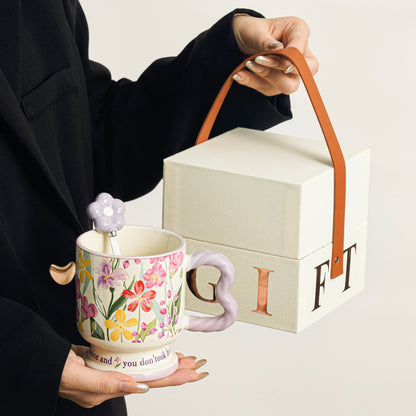 Elegant Floral Coffee Mug Gift Set - Premium Porcelain Tea Cup for Women, Birthday Gift Idea