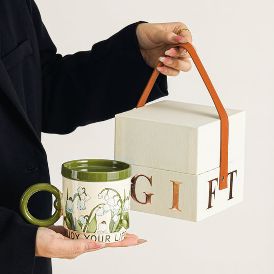 Lily of the Valley Flowering Mug - Coffee Cup with Lid, Breakfast Cereal Cup