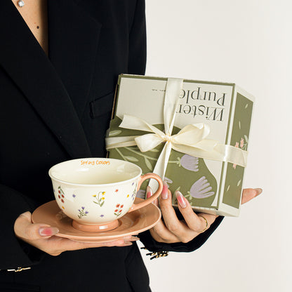 Elegant Ceramic Coffee Cup and Saucer Set - Sophisticated Birthday Gift for Her