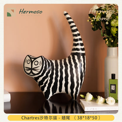 Upturned Tail Cat Ceramic Ornament - Home & Office Decor for TV Stand, Cabinet, or Bar