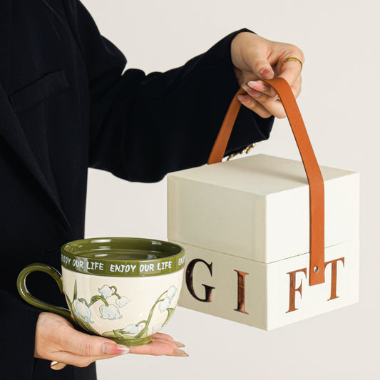 Lily of the Valley Flowering Mug - Coffee Cup with Lid, Breakfast Cereal Cup