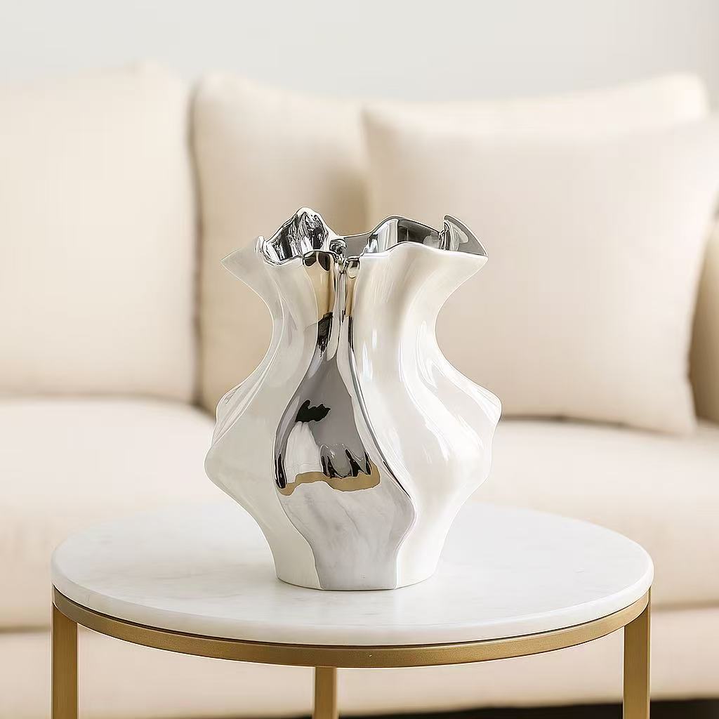 Creative Nordic Ceramic Vase - Textured Decorative Figurine for Living Room, Foyer, Table & Office (For Hydroponics, Dried Flowers & Artificial Plants)