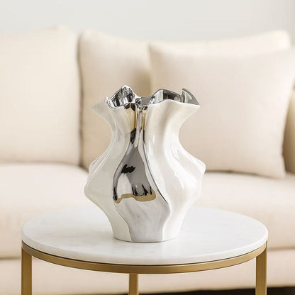 Creative Nordic Ceramic Vase - Textured Decorative Figurine for Living Room, Foyer, Table & Office (For Hydroponics, Dried Flowers & Artificial Plants)