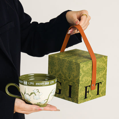 Lily of the Valley Flowering Mug - Coffee Cup with Lid, Breakfast Cereal Cup