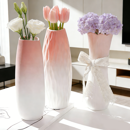 Creative Pink Gradient Ceramic Vase – Modern Decorative Flower Arrangement for Dried Flowers, Tabletop, Study Room & Living Room Decoration