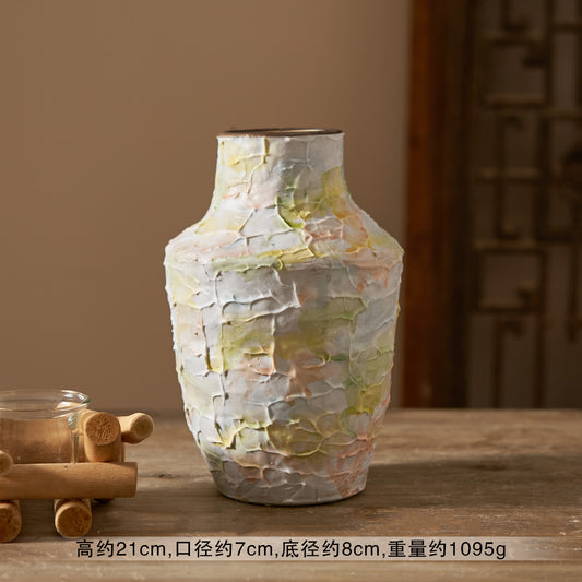 French Style Cream Ceramic Vase - Elegant Relief Decorative Vase for Living Room, Table & Office (For Hydroponics, Fresh Flowers & Dried Flowers)