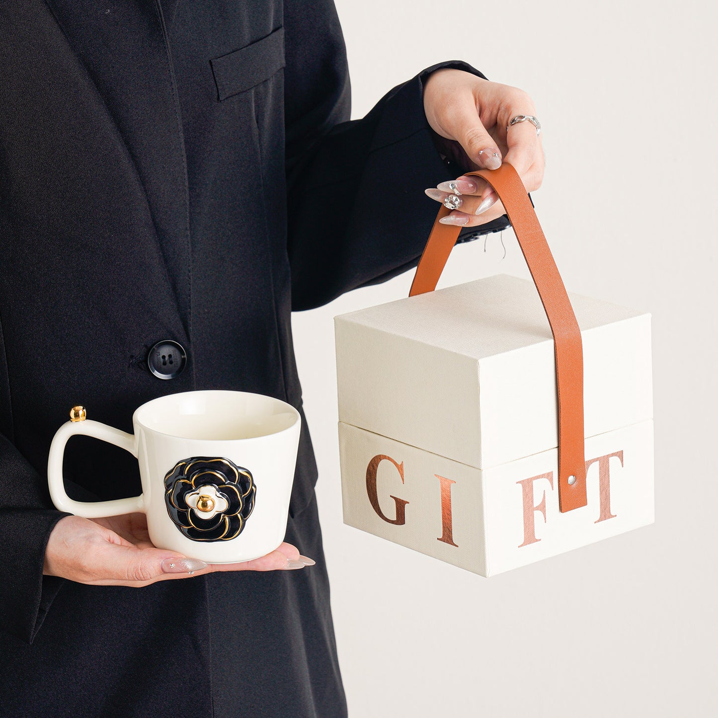 Vintage Gold-Trimmed Camellia Relief Ceramic Mug - Elegant Coffee Cup for Women, Home & Office