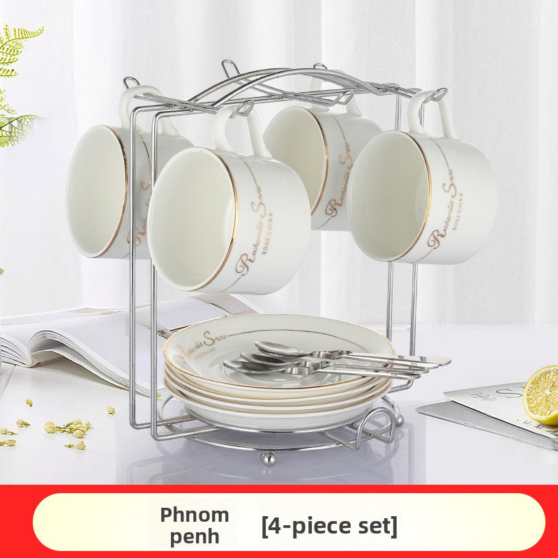 European Style Ceramic Coffee Cup Set - Minimalist 6-Piece Luxury Home Tea & Coffee Mug with Saucer and Spoon