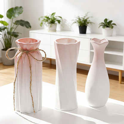 Creative Pink Gradient Ceramic Vase – Modern Decorative Flower Arrangement for Dried Flowers, Tabletop, Study Room & Living Room Decoration