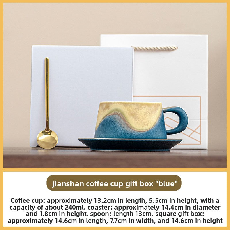 Jianshan Series Couple Coffee Mugs - High-End Ceramic Tea Cups, Souvenir Gift Set, Water Mugs with Spoon and Coaster
