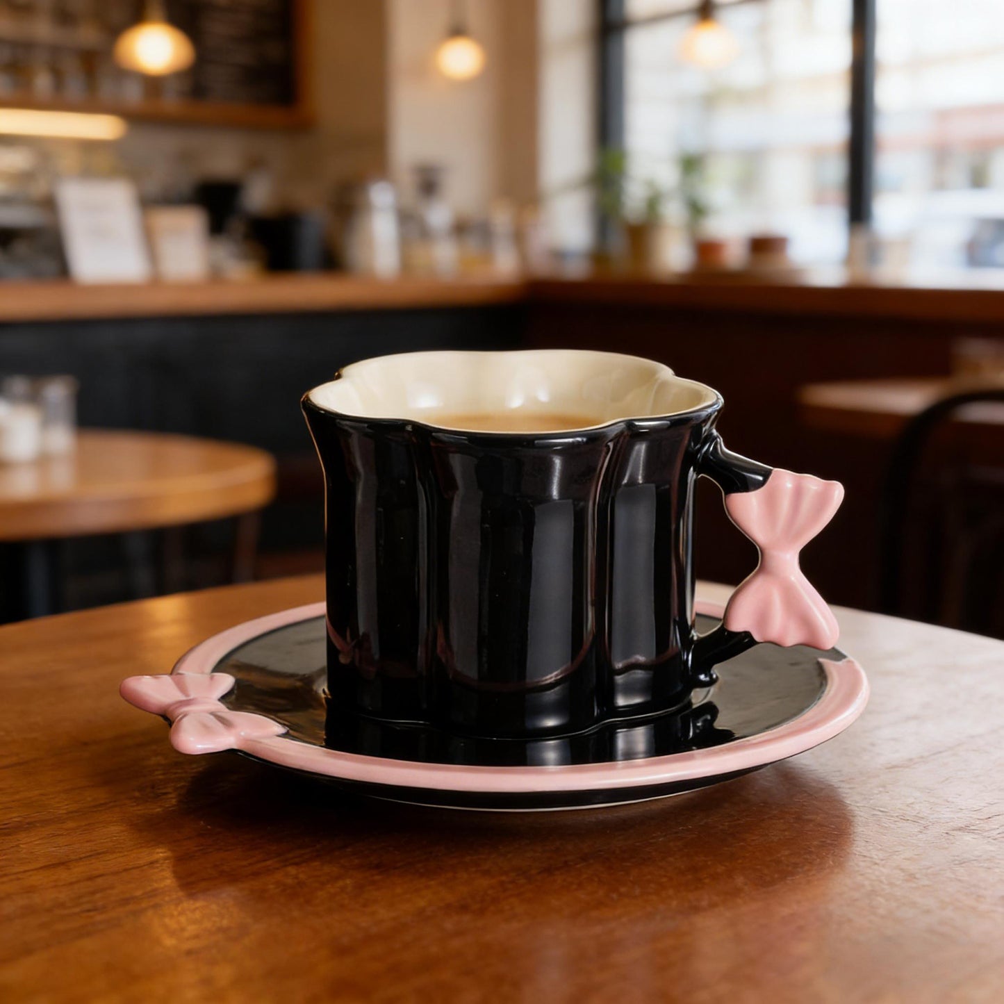 Elegant Bowknot Coffee Cup and Saucer Set - Premium Porcelain Tea Latte Glasses, Gift for Women