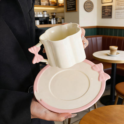 Elegant Bowknot Coffee Cup and Saucer Set - Premium Porcelain Tea Latte Glasses, Gift for Women