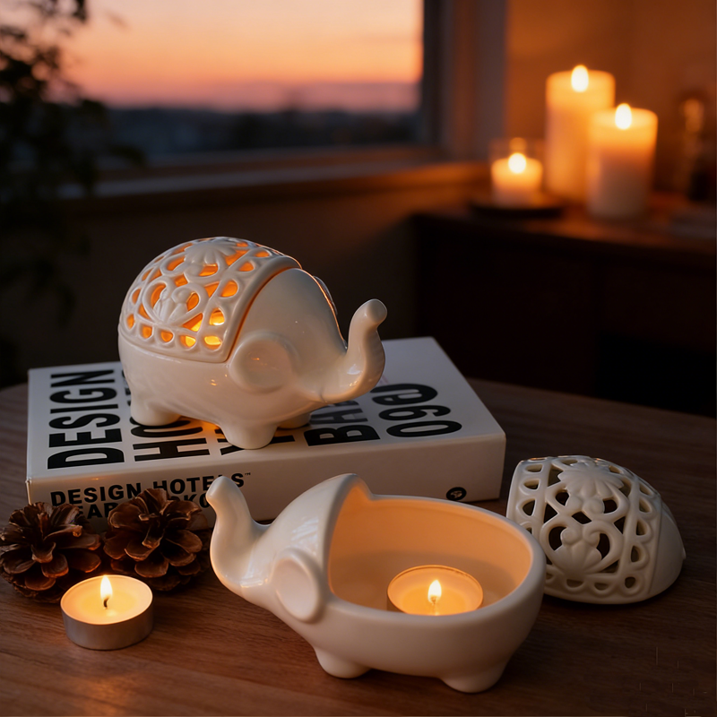 Nordic Style Creative Hollow-out Elephant Figurine | Home Decor Craft | Hot Selling Ceramic Hollow Candle Holder
