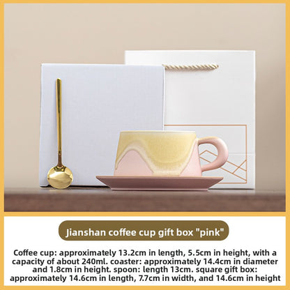 Jianshan Series Couple Coffee Mugs - High-End Ceramic Tea Cups, Souvenir Gift Set, Water Mugs with Spoon and Coaster