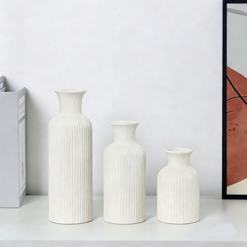 White Scandinavian Creative Ceramic Vase Set of 3 – Modern Decorative Flower Vases for Dry & Fresh Flowers, Tabletop Centerpiece for Dining Room & Living Room