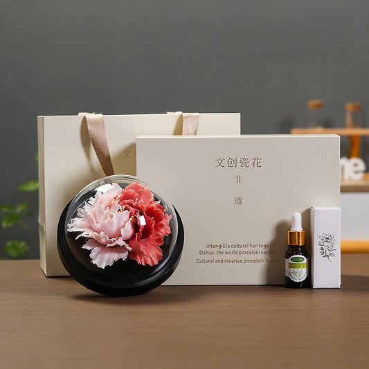 Dehua Peony Ceramic Art Flower - Intangible Cultural Heritage Handmade Ornament (Ideal for Aromatherapy Diffuser, Souvenir, Birthday Gift for Women)