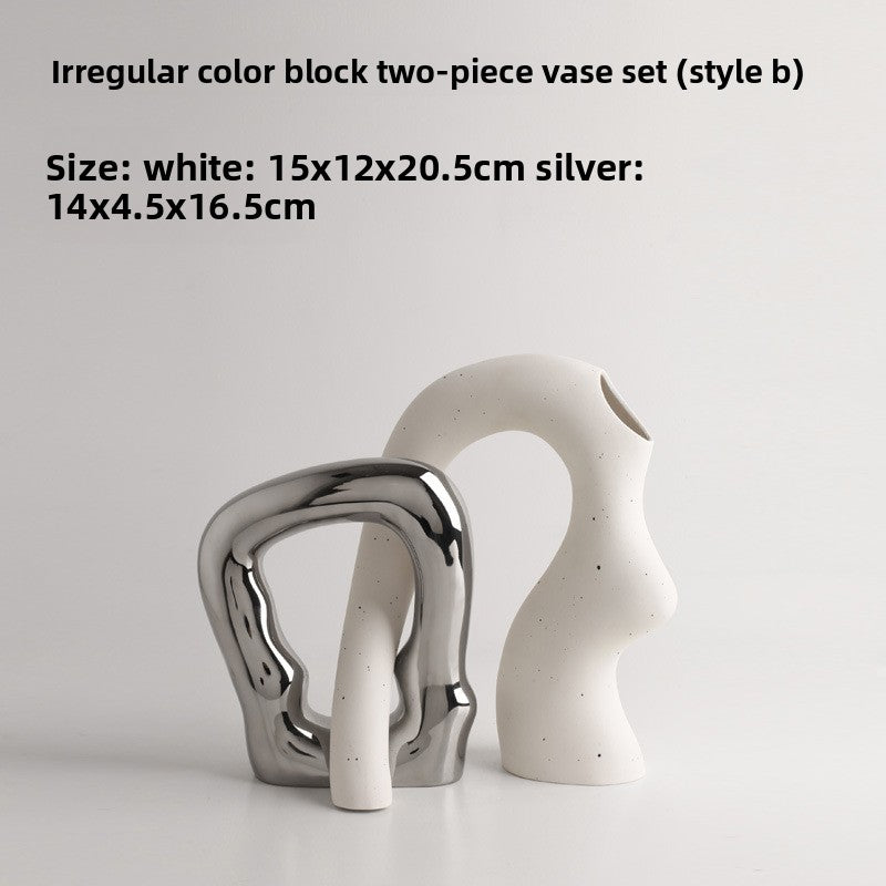 Unique Ceramic Irregular Vase | Sculptural Art Decor for Living Room, TV Stand, Bar Cart | Modern Home Accents for Tabletop Display