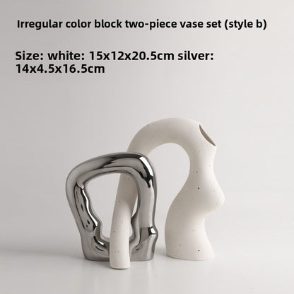 Unique Ceramic Irregular Vase | Sculptural Art Decor for Living Room, TV Stand, Bar Cart | Modern Home Accents for Tabletop Display