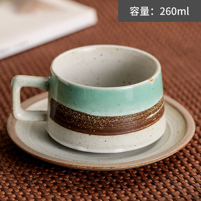 Japanese Retro Coffee Cup Set - Creative Coarse Pottery with Latte Art, High-End Iron Handle Mug for Home Use