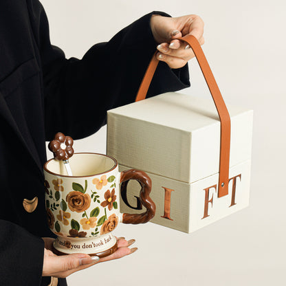 Elegant Floral Coffee Mug Gift Set - Premium Porcelain Tea Cup for Women, Birthday Gift Idea