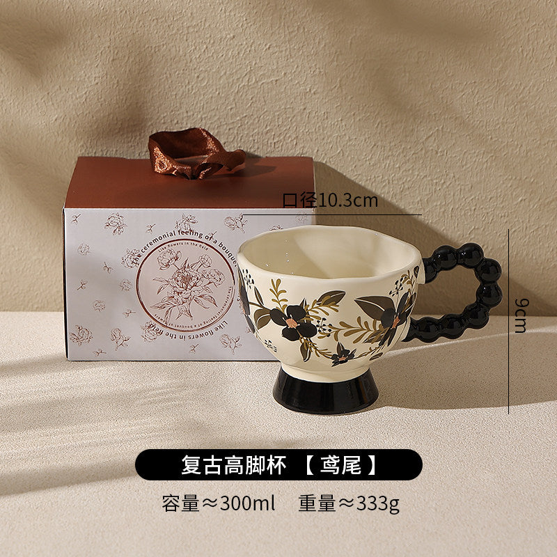 Elegant French High-Stem Ceramic Mug - Luxe Minimalist Coffee & Breakfast Cup for Women