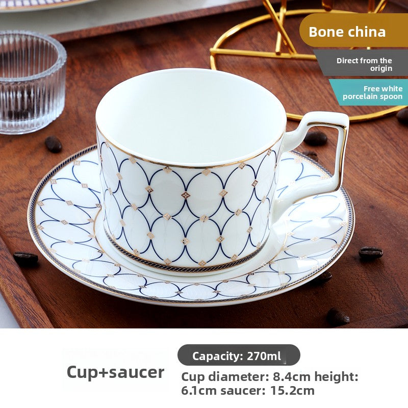 Luxury Bone China Coffee Cup and Saucer Set, Exquisite English Afternoon Tea Set, Ceramic Tea Set with Spoon