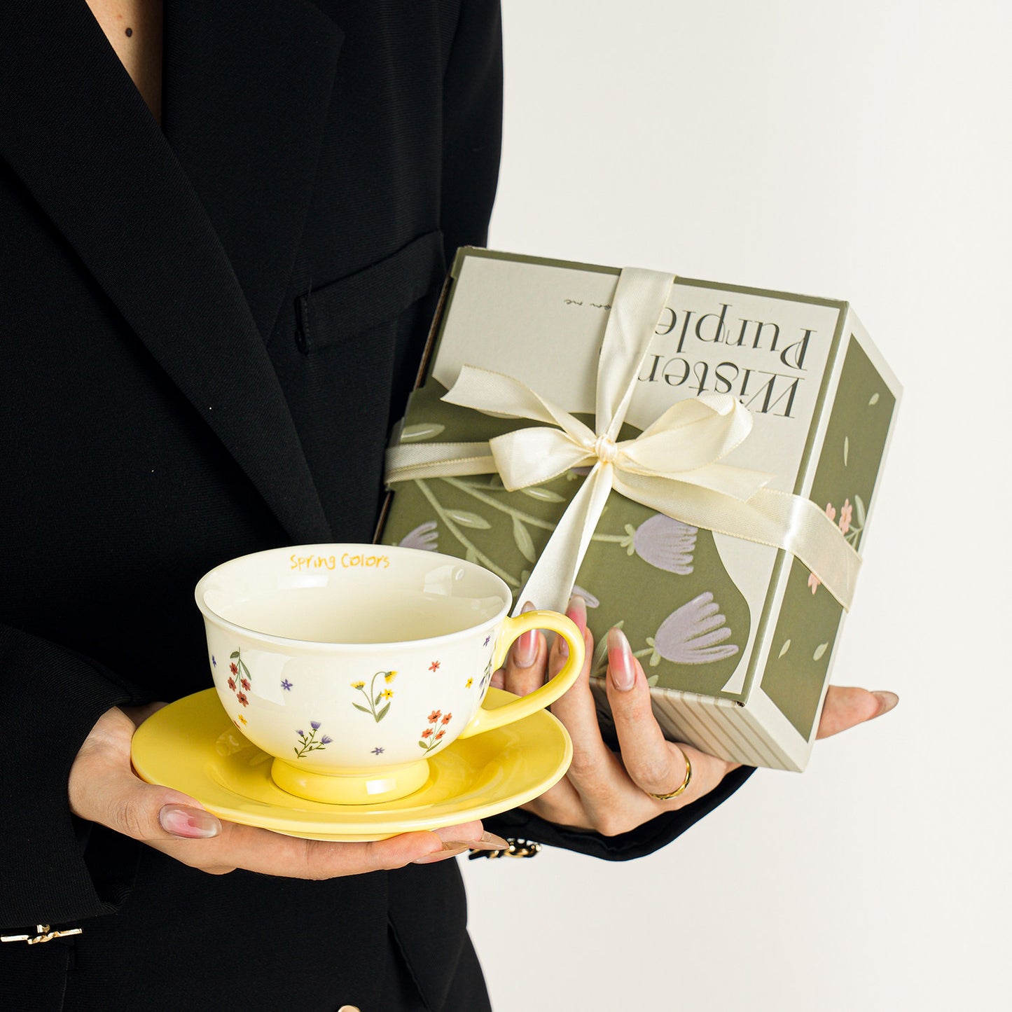 Elegant Ceramic Coffee Cup and Saucer Set - Sophisticated Birthday Gift for Her