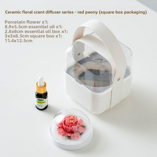 Ceramic Diffuser Decoration, Hand-modeled Porcelain Peony Car Freshener, Intangible Cultural Heritage Handicraft, Home & Car Scented Oil Burner, Elegant Gift for Women, Holiday Souvenir