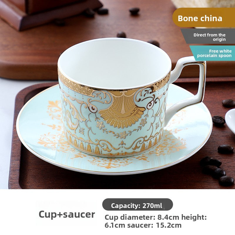 Luxury Bone China Coffee Cup and Saucer Set, Exquisite English Afternoon Tea Set, Ceramic Tea Set with Spoon
