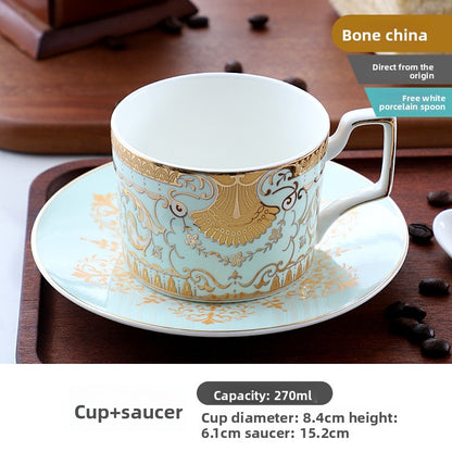 Luxury Bone China Coffee Cup and Saucer Set, Exquisite English Afternoon Tea Set, Ceramic Tea Set with Spoon