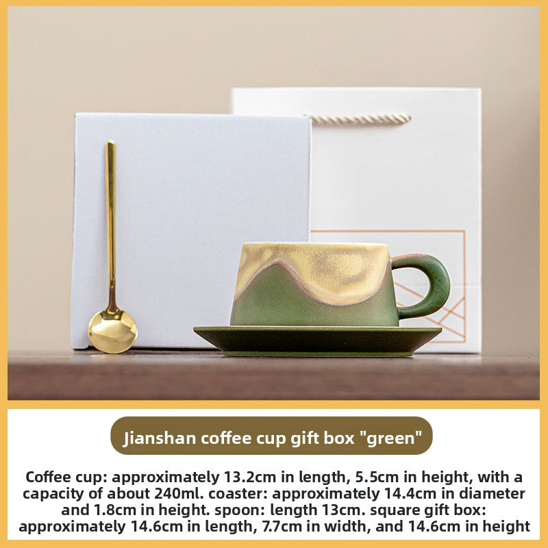 Jianshan Series Couple Coffee Mugs - High-End Ceramic Tea Cups, Souvenir Gift Set, Water Mugs with Spoon and Coaster