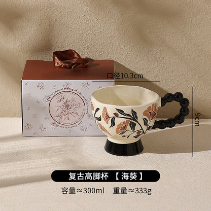 Elegant French High-Stem Ceramic Mug - Luxe Minimalist Coffee & Breakfast Cup for Women