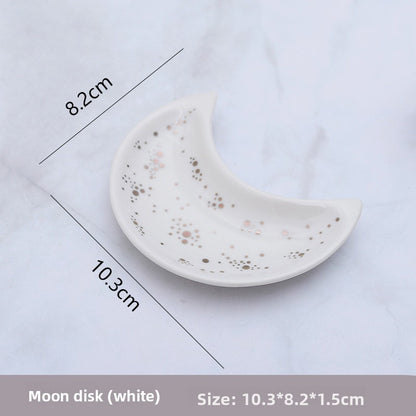 Nordic Style Ceramic Moon Trinket Dish - Creative Home Decorative Plate for Necklace and Ring Storage