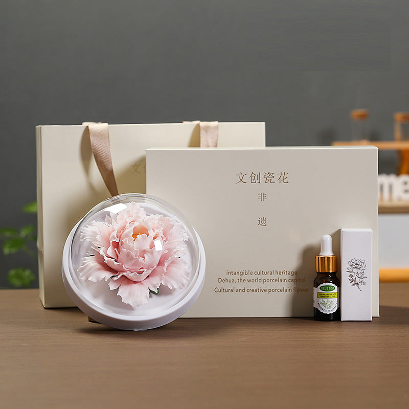 Dehua Peony Ceramic Art Flower - Intangible Cultural Heritage Handmade Ornament (Ideal for Aromatherapy Diffuser, Souvenir, Birthday Gift for Women)