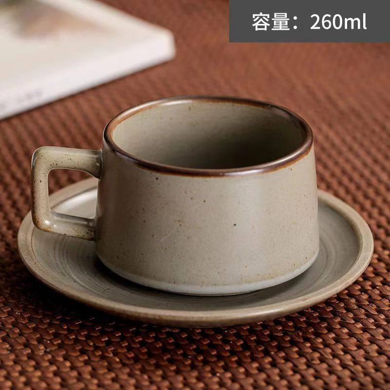 Japanese Retro Coffee Cup Set - Creative Coarse Pottery with Latte Art, High-End Iron Handle Mug for Home Use