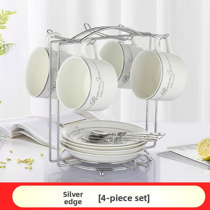 European Style Ceramic Coffee Cup Set - Minimalist 6-Piece Luxury Home Tea & Coffee Mug with Saucer and Spoon