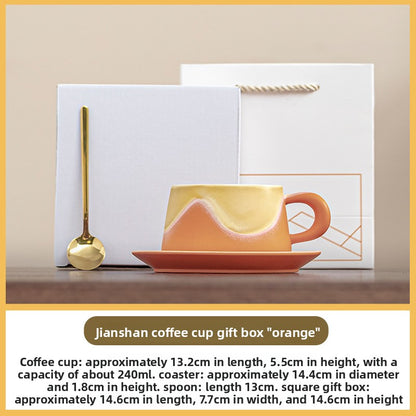 Jianshan Series Couple Coffee Mugs - High-End Ceramic Tea Cups, Souvenir Gift Set, Water Mugs with Spoon and Coaster