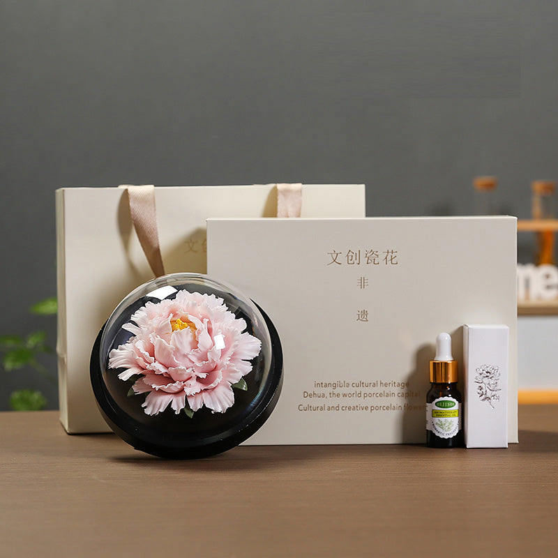 Dehua Peony Ceramic Art Flower - Intangible Cultural Heritage Handmade Ornament (Ideal for Aromatherapy Diffuser, Souvenir, Birthday Gift for Women)