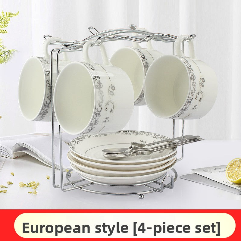European Style Ceramic Coffee Cup Set - Minimalist 6-Piece Luxury Home Tea & Coffee Mug with Saucer and Spoon