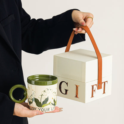 Lily of the Valley Flowering Mug - Coffee Cup with Lid, Breakfast Cereal Cup